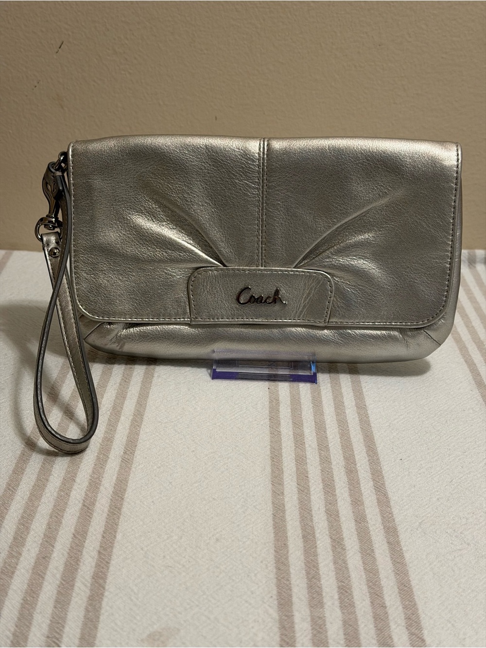 Coach Metallic Silver Wristlet Wallet